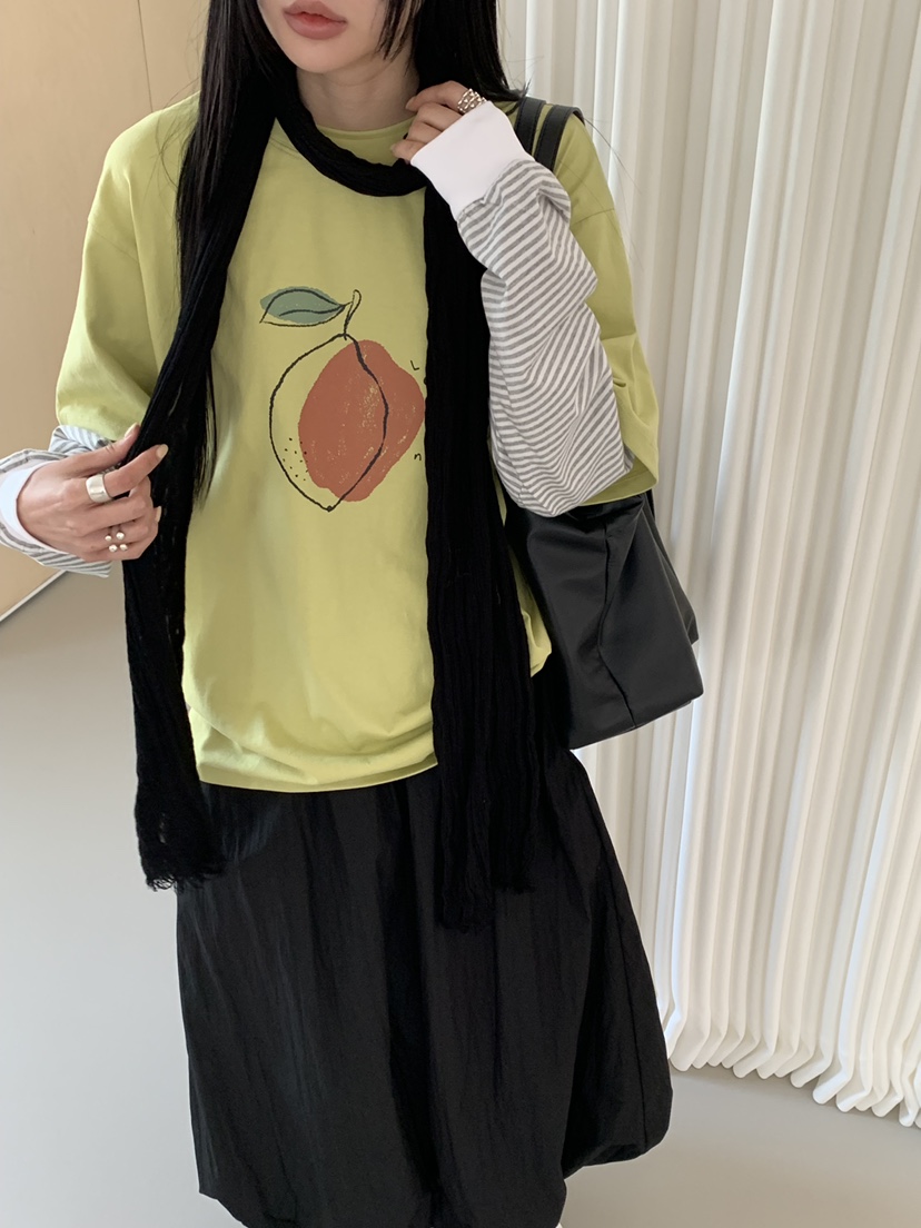 RIVER RAIN韓國直郵實拍女裝新款推薦時尚長袖T恤假兩件RIVER RAIN長袖T恤