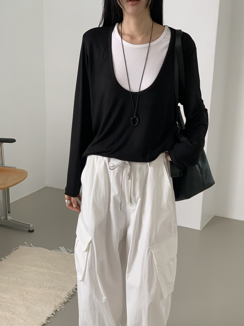 RIVER RAIN韓國代購女裝新品休閑推薦人氣長袖T恤假兩件RIVER RAIN長袖T恤