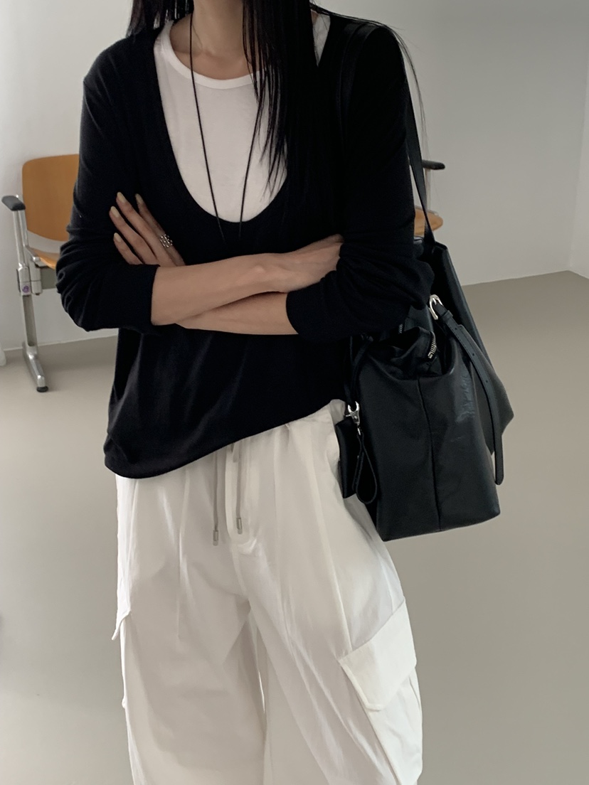 RIVER RAIN韓國代購女裝新品休閑推薦人氣長袖T恤假兩件RIVER RAIN長袖T恤