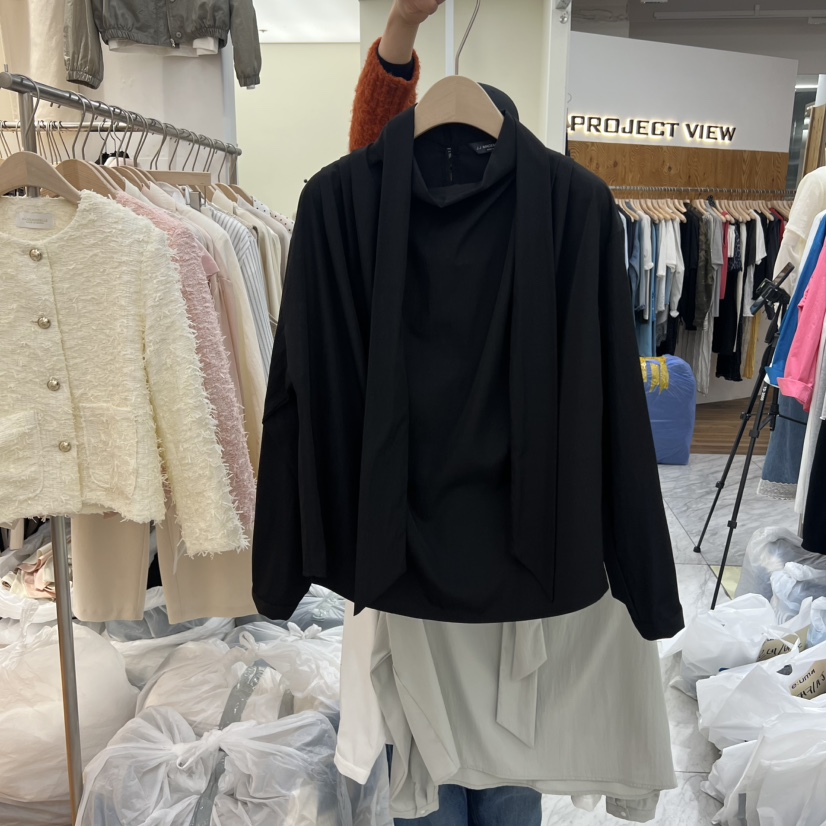 MADEMOISELL韓國東大門代購女裝新品人氣時尚襯衫蕾絲衫高領MADEMOISELL襯衫/蕾絲衫圖色2