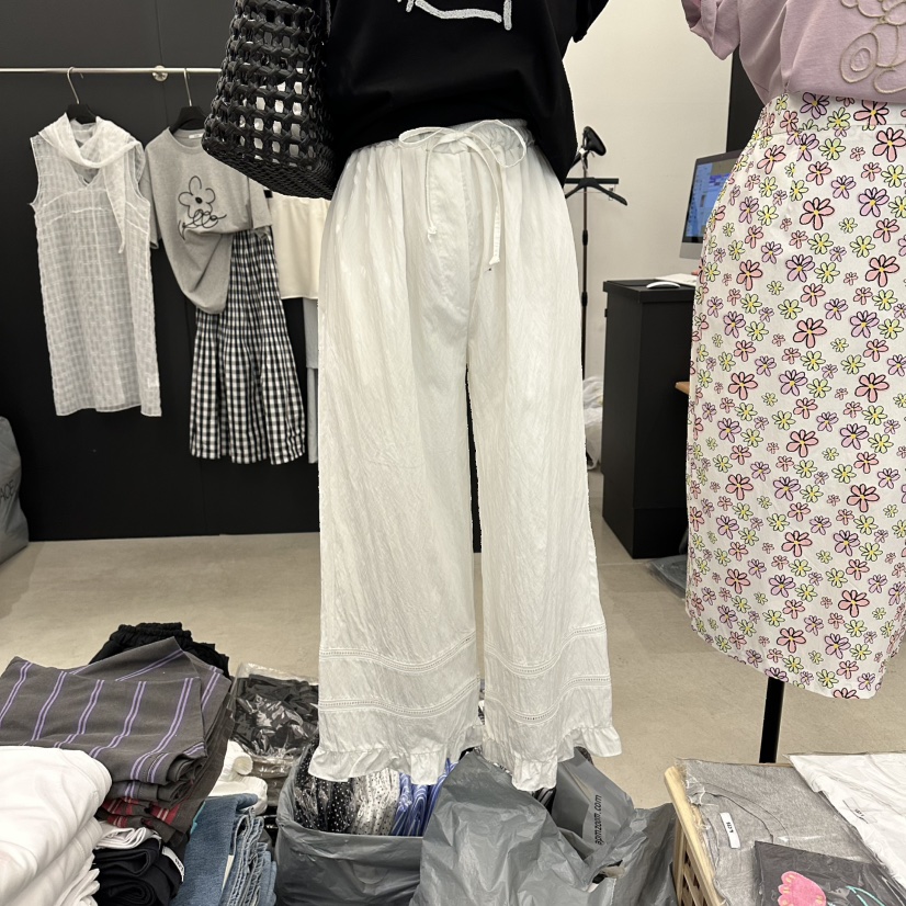 A.CES韓國直郵實拍女士新款時尚26春夏推薦人氣休閑褲蕾絲A.CES休閑褲圖色1