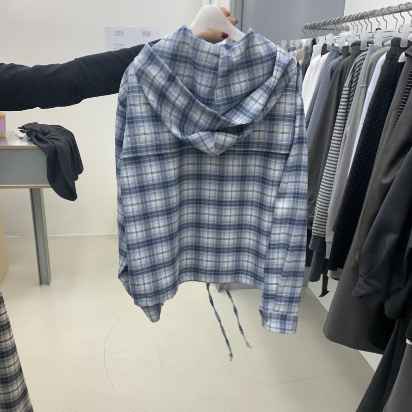 STAINLESS韓國代購女裝新品休閑推薦襯衫蕾絲衫連帽衫格紋STAINLESS襯衫/蕾絲衫