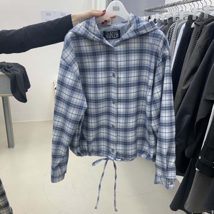 STAINLESS韓國代購女裝新品休閑推薦襯衫蕾絲衫連帽衫格紋STAINLESS襯衫/蕾絲衫圖色1