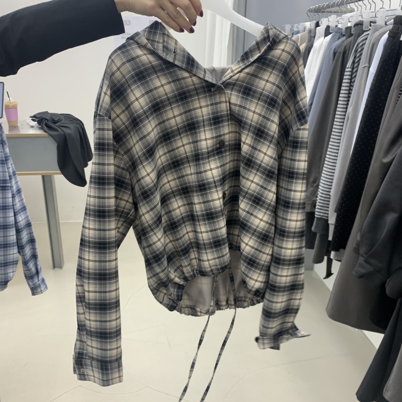 STAINLESS韓國代購女裝新品休閑推薦襯衫蕾絲衫連帽衫格紋STAINLESS襯衫/蕾絲衫圖色2