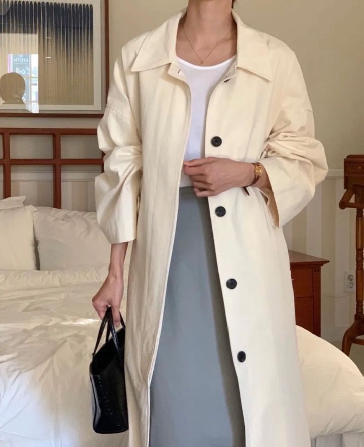 STAY HERE韓國直郵女裝新款推薦26春夏職業長款風衣連帽STAY HERE長款風衣