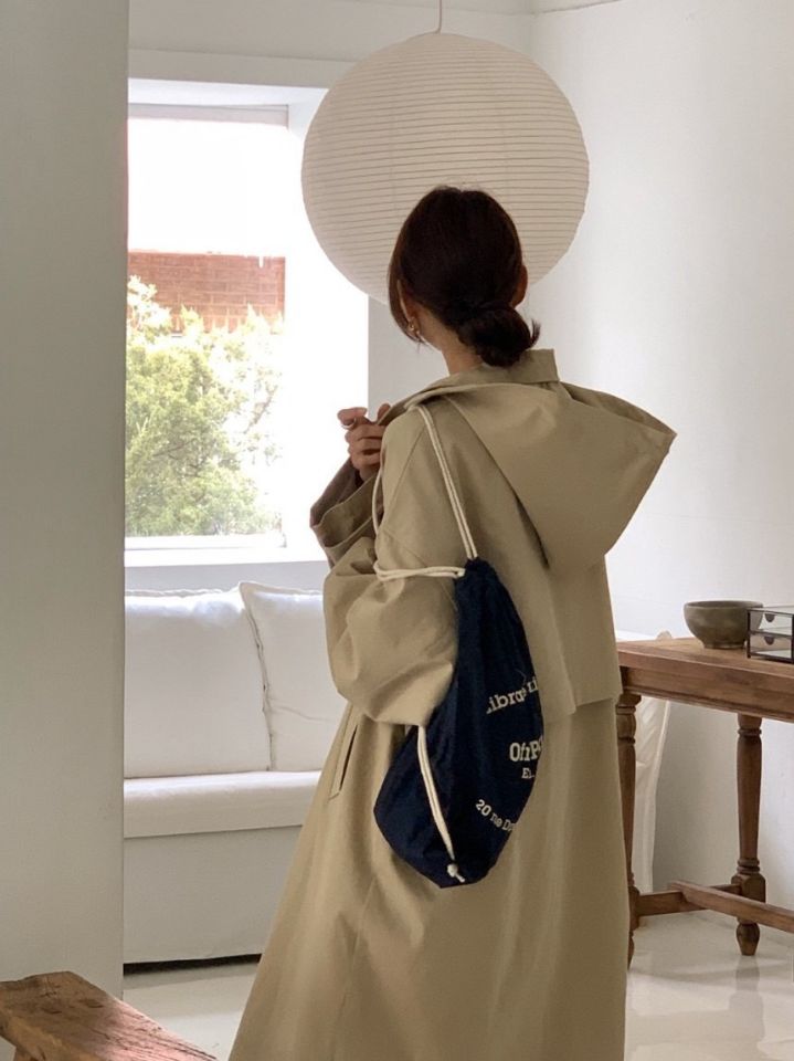 STAY HERE韓國直郵女裝新款推薦26春夏職業長款風衣連帽STAY HERE長款風衣