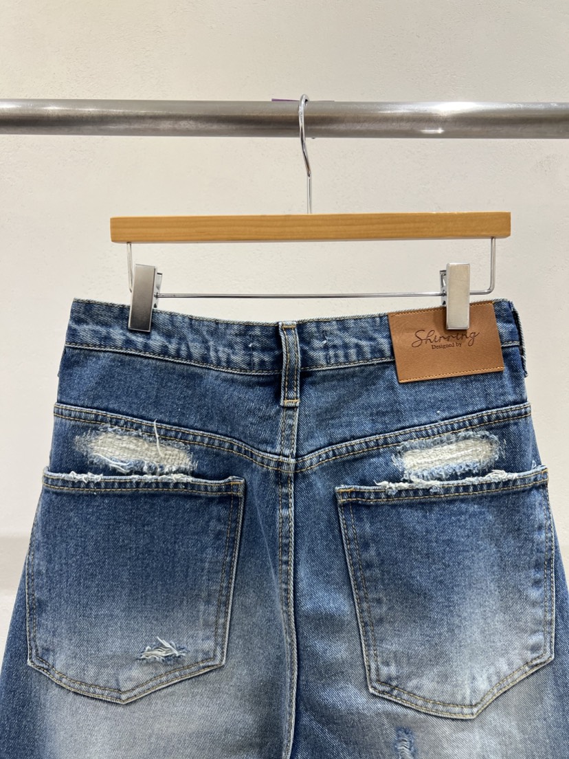 SHIRRING韓國東大門代購女裝新品推薦職業熱賣牛仔褲絎縫SHIRRING牛仔褲