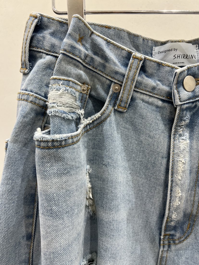 SHIRRING韓國東大門代購女裝新品推薦職業熱賣牛仔褲絎縫SHIRRING牛仔褲
