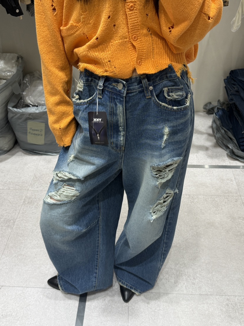 SHIRRING韓國東大門代購女裝新品推薦職業熱賣牛仔褲絎縫SHIRRING牛仔褲