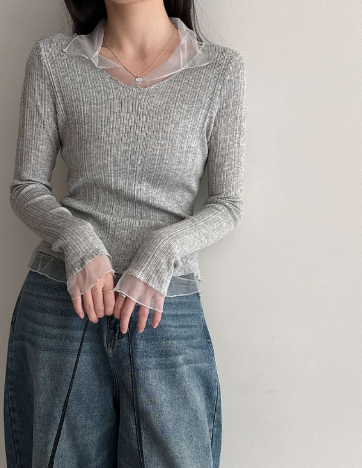 STAY HERE韓國直郵女裝新款熱賣休閑職業真品針織衫蕾絲STAY HERE針織衫