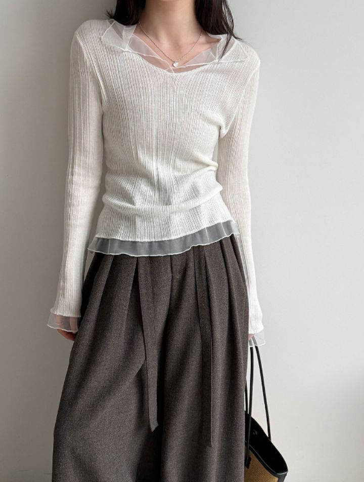 STAY HERE韓國直郵女裝新款熱賣休閑職業真品針織衫蕾絲STAY HERE針織衫