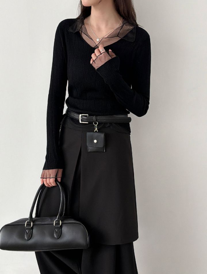 STAY HERE韓國直郵女裝新款熱賣休閑職業真品針織衫蕾絲STAY HERE針織衫