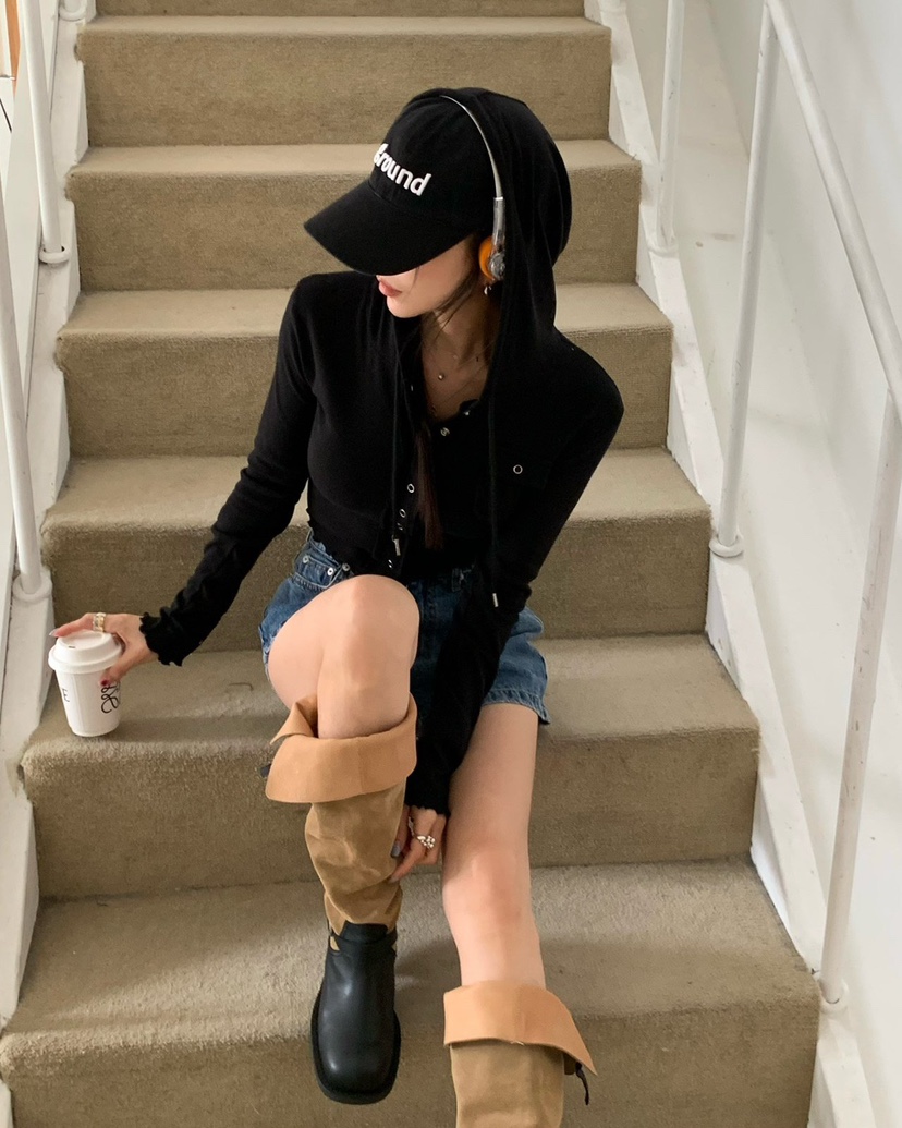 REVE CITE-L韓國直郵實拍女士新款休閑長袖T恤開衫連帽REVE CITE-L長袖T恤