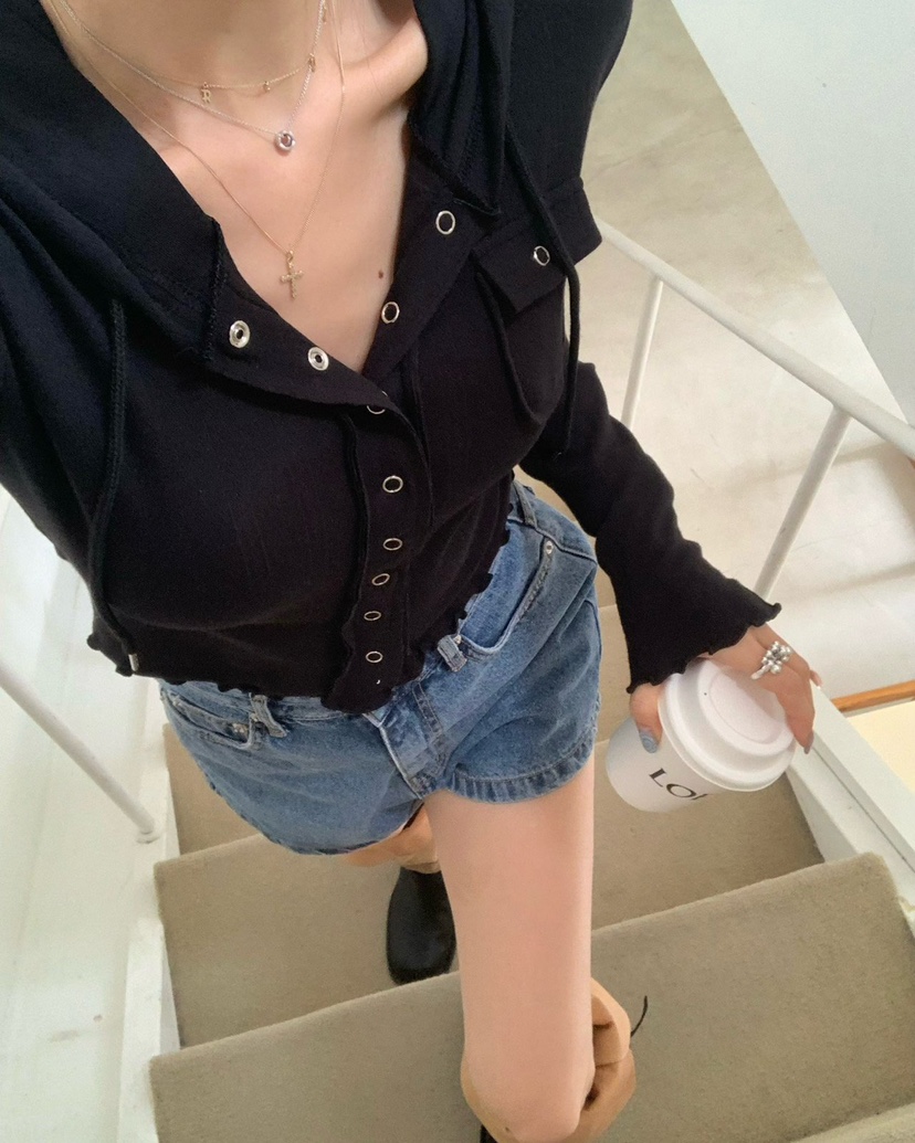 REVE CITE-L韓國直郵實拍女士新款休閑長袖T恤開衫連帽REVE CITE-L長袖T恤