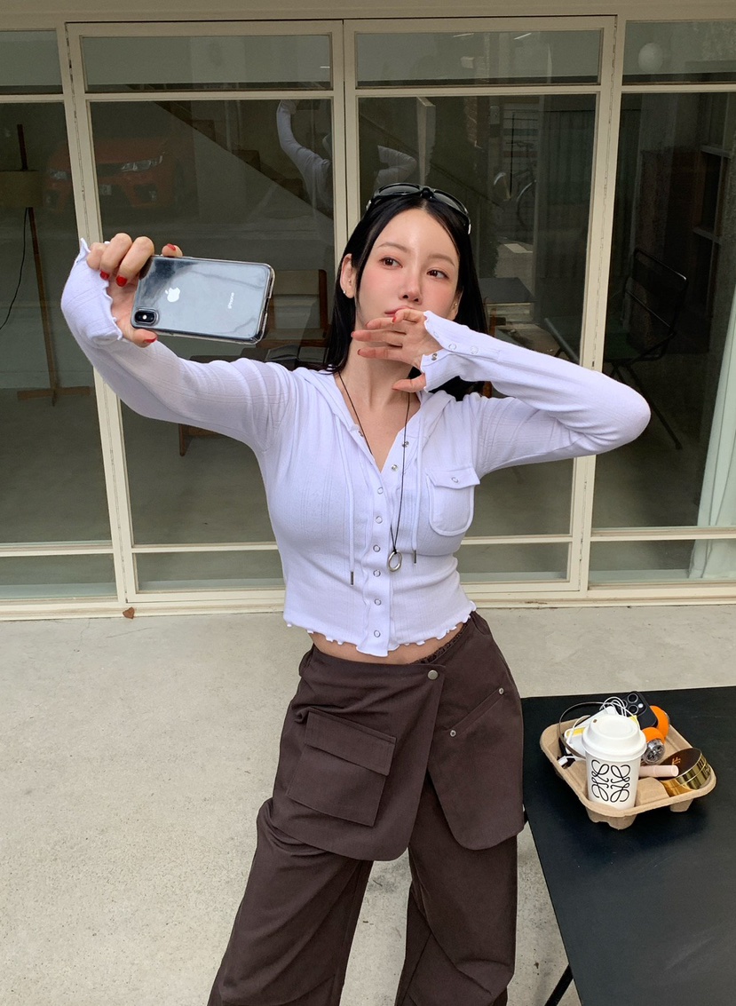 REVE CITE-L韓國直郵實拍女士新款休閑長袖T恤開衫連帽REVE CITE-L長袖T恤圖色2