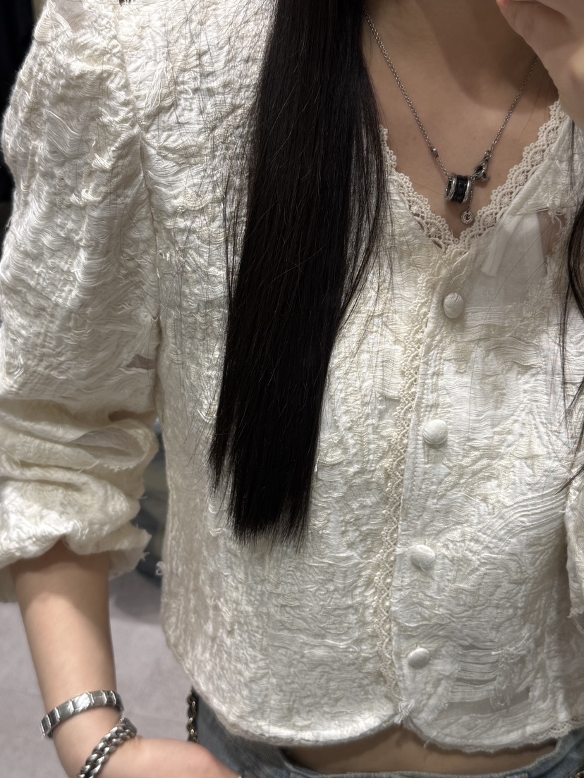 SHIRRING韓國直郵實拍女士新品推薦熱賣休閑人氣襯衫蕾絲衫SHIRRING襯衫/蕾絲衫