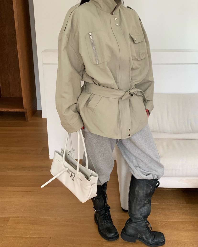 REVE CITE-L韓國東大門直郵女裝新品職業夾克含腰帶涂層REVE CITE-L夾克