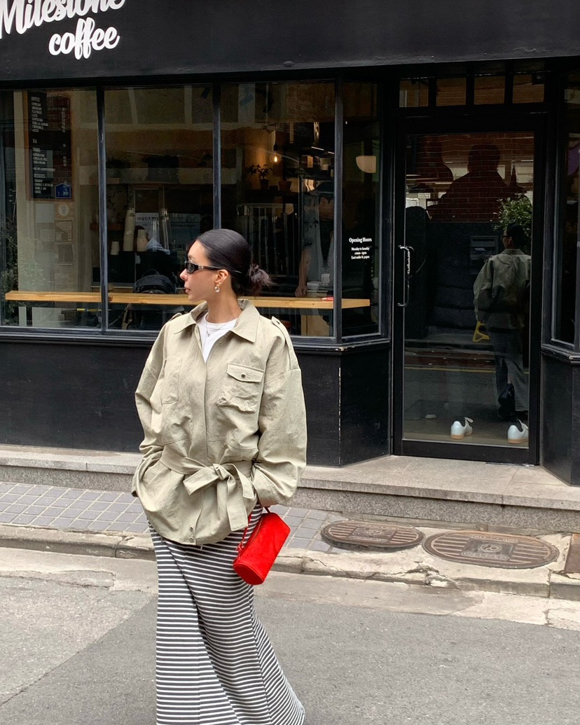 REVE CITE-L韓國東大門直郵女裝新品職業夾克含腰帶涂層REVE CITE-L夾克