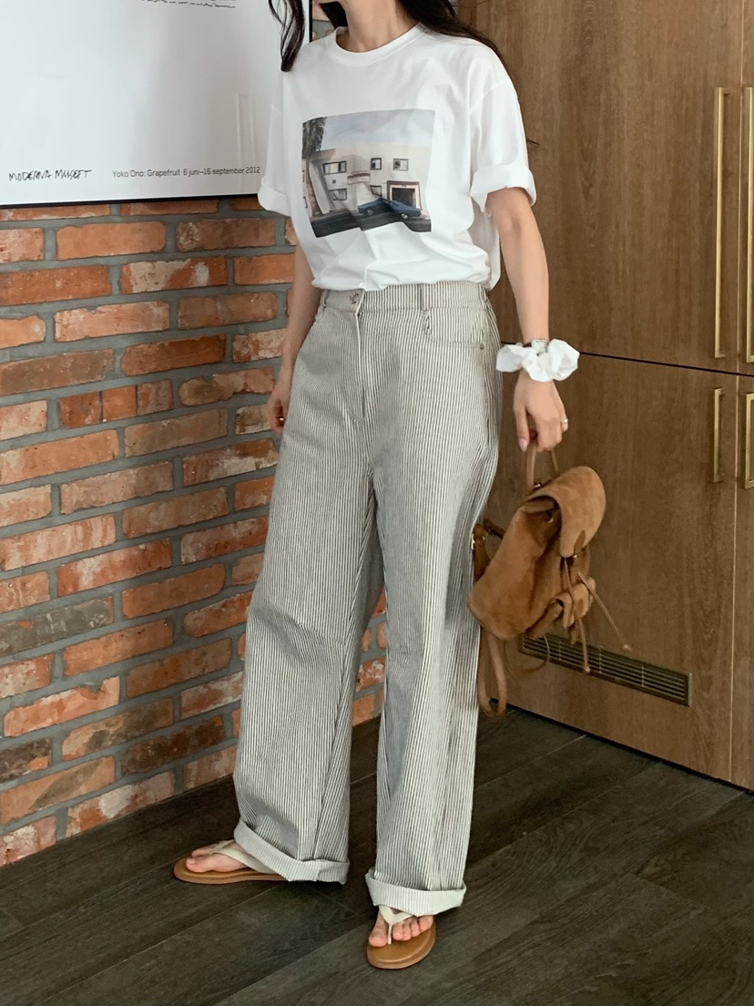 BLEECKER韓國代購女士新款人氣時尚熱賣26春夏休閑褲條紋BLEECKER休閑褲