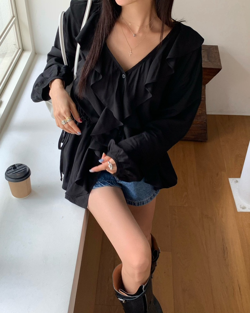 REVE CITE-L韓國直郵女裝新款休閑人氣襯衫蕾絲衫荷葉邊REVE CITE-L襯衫/蕾絲衫圖色3