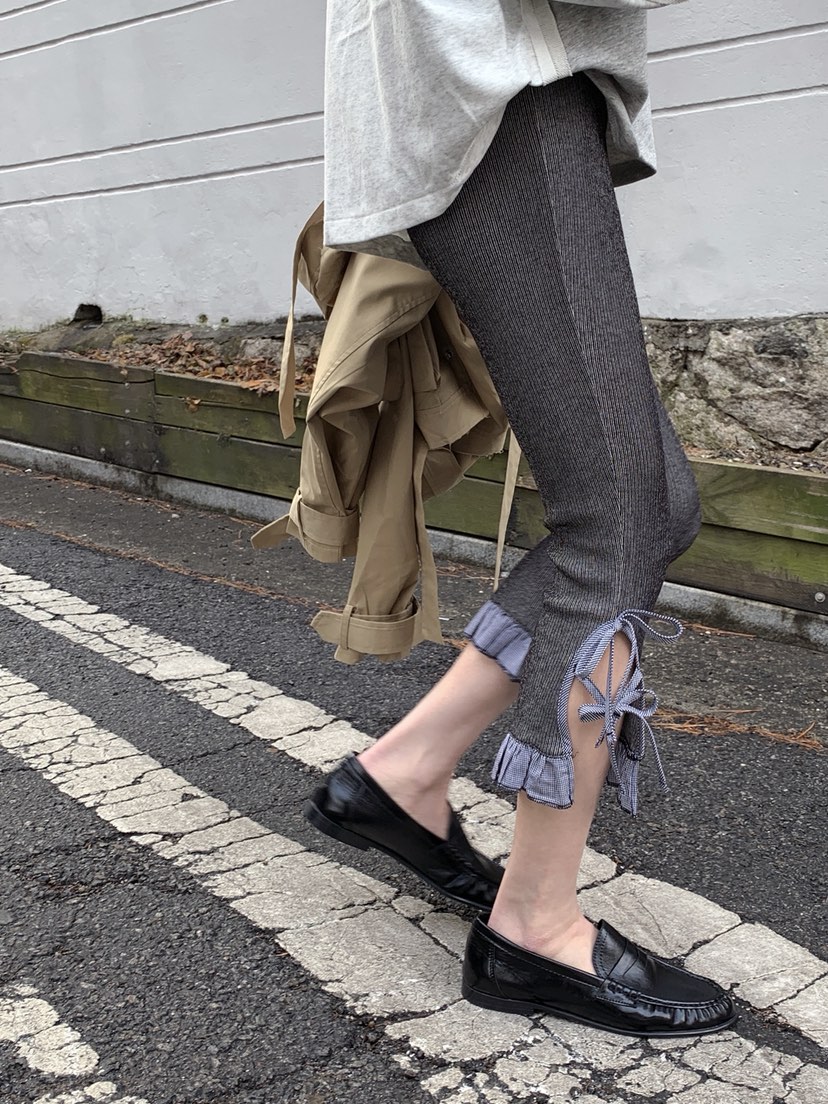 OURWAVE/OUR ROOM韓國代購女裝新款熱賣打底褲鯊魚褲緊身褲系帶Our Wave/Our Room打底褲/鯊魚褲