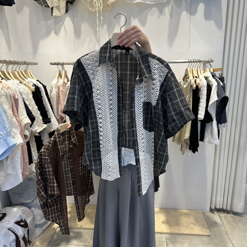 LADYBUG/ADORABLE東大門直郵女士新品26春夏襯衫蕾絲衫格子LADYBUG/ADORABLE襯衫/蕾絲衫圖色1