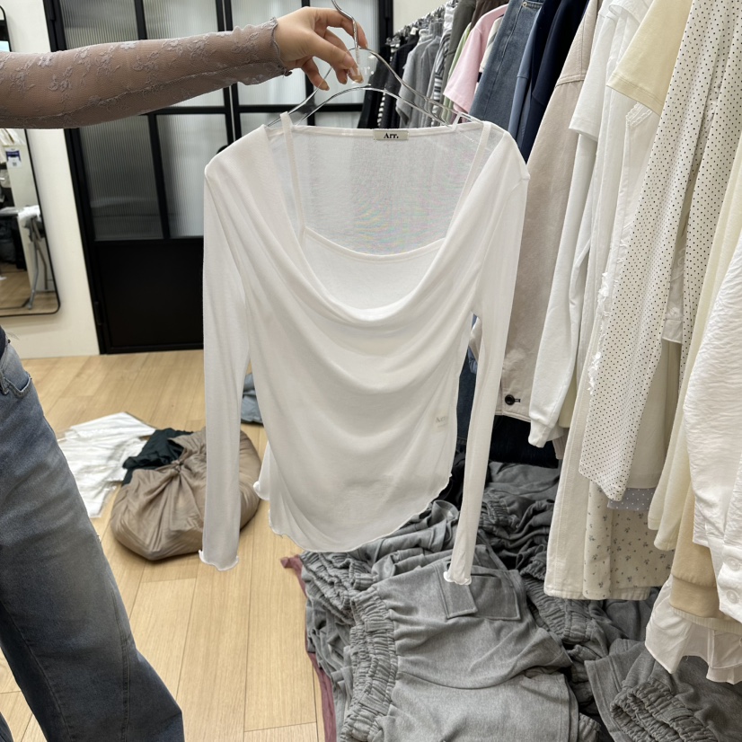 ARR韓國直郵女士新品時尚人氣26春夏真品職業長袖T恤假兩件ARR長袖T恤圖色1