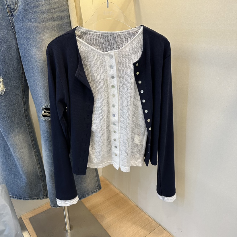 ARR東大門實拍女士新款休閑時尚熱賣職業針織衫假兩件開衫ARR針織衫圖色3