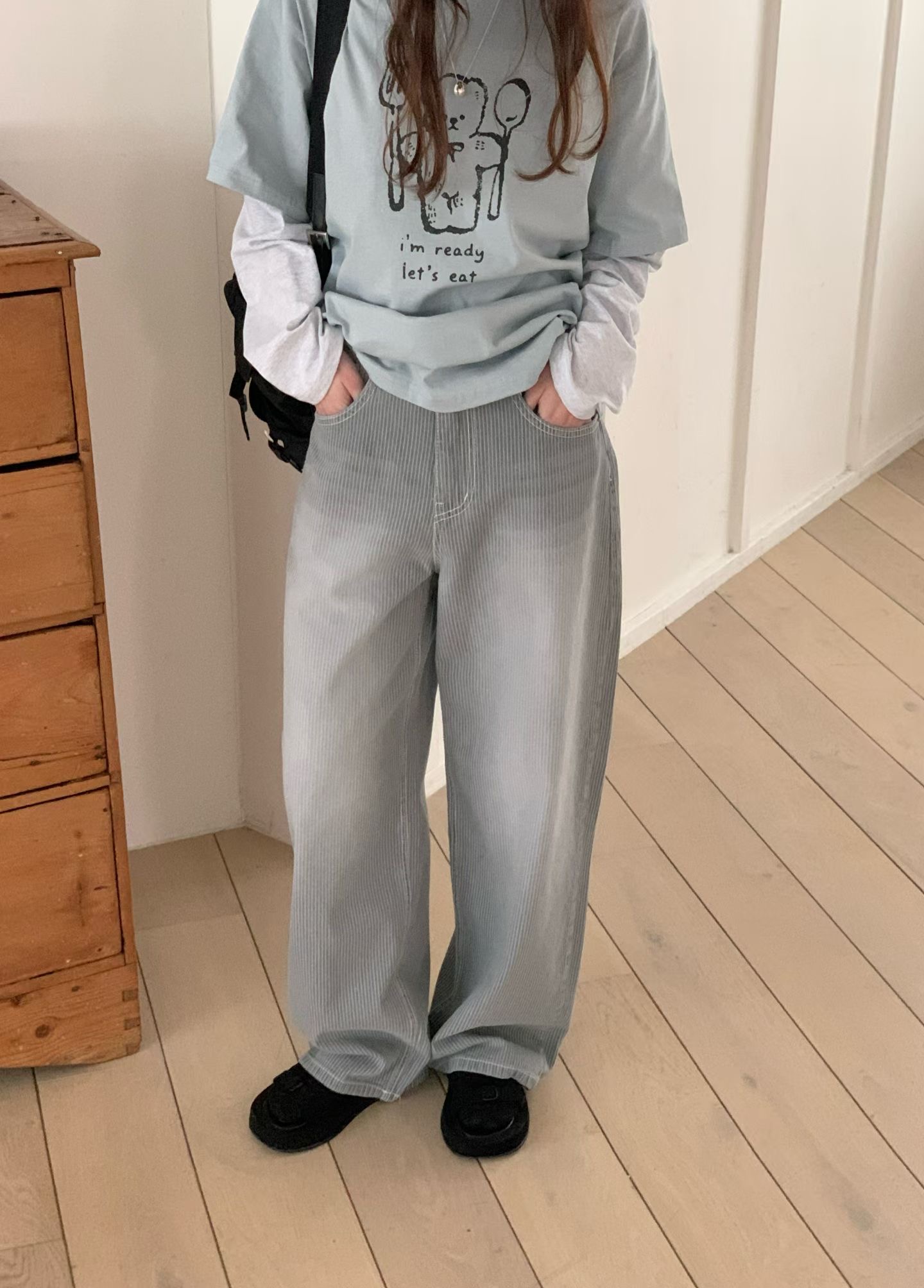 GAMGAK/NEMORETHING韓國直郵女裝新品職業休閑牛仔褲條紋GAMGAK/NEMORETHING牛仔褲