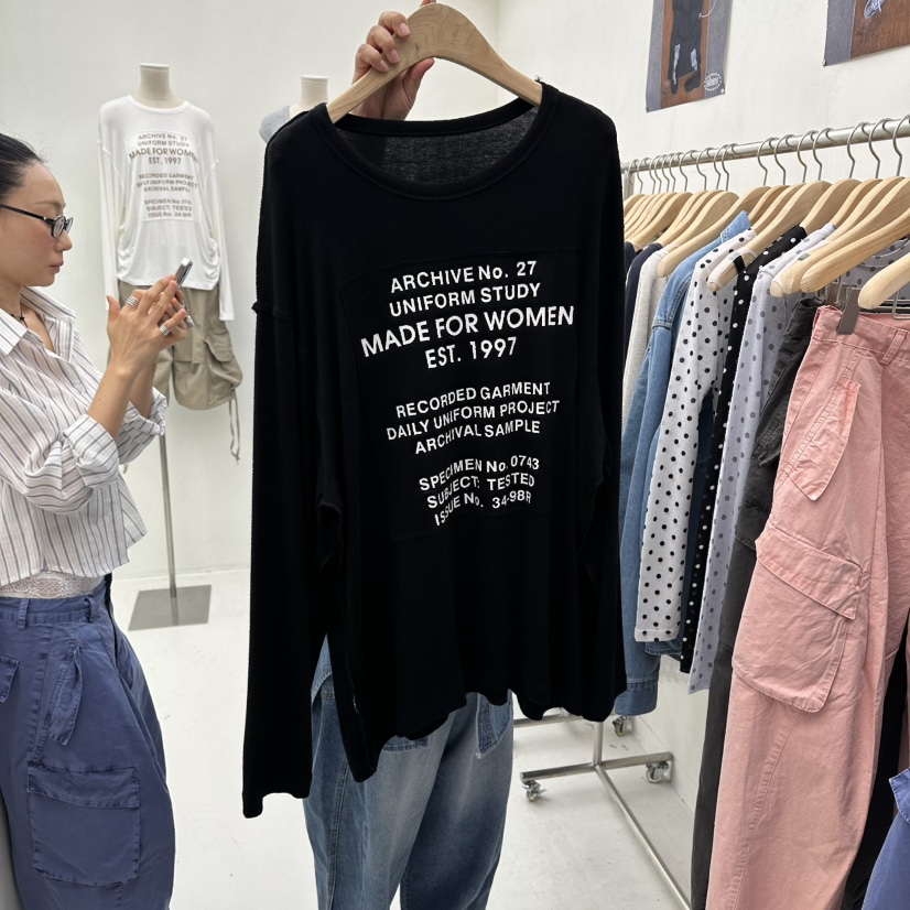 CHAV韓國代購女裝新款推薦休閑26春夏熱賣真品人氣長袖T恤CHAV長袖T恤圖色3黑色