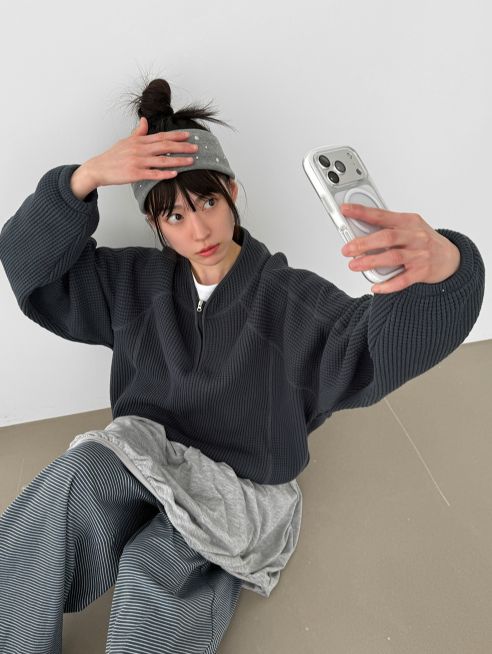 HESTORY韓國直郵實拍女士新品時尚推薦針織衫男女同款拉鏈HESTORY針織衫