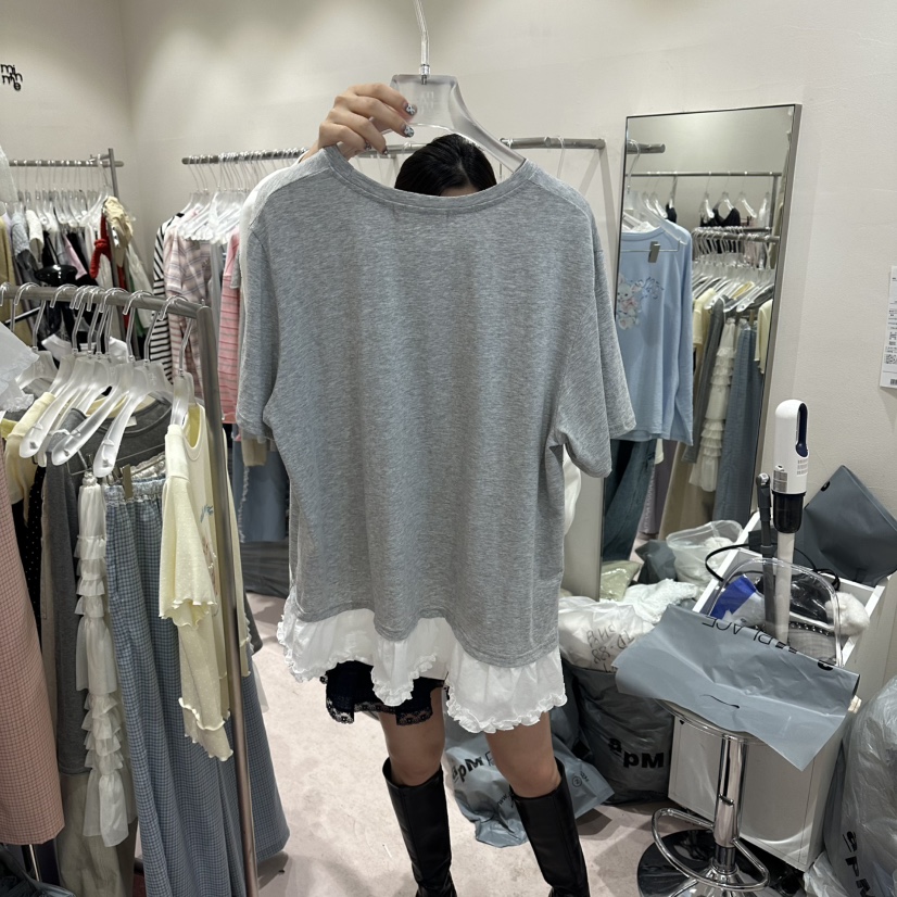 MIMME/LOOKK韓國代購女裝新品休閑26春夏熱賣T恤假兩件棉MIMME/LOOKKT恤