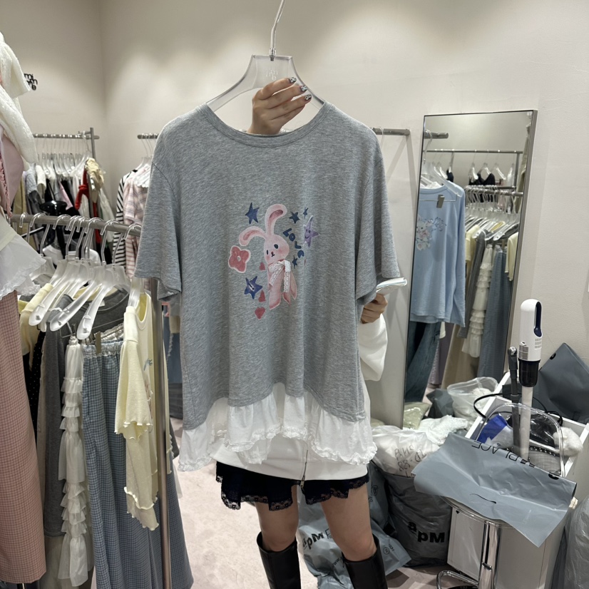 MIMME/LOOKK韓國代購女裝新品休閑26春夏熱賣T恤假兩件棉MIMME/LOOKKT恤圖色2