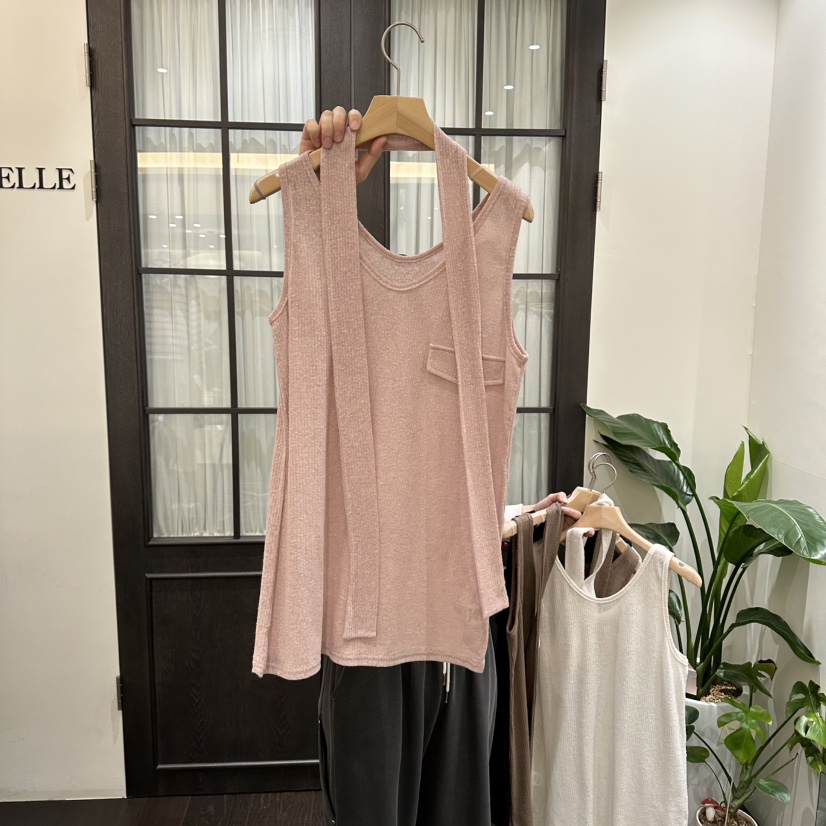 VIBELLE韓國東大門直郵女裝新款26春夏吊帶背心含腰帶亞麻布口袋VIBELLE吊帶/背心圖色2