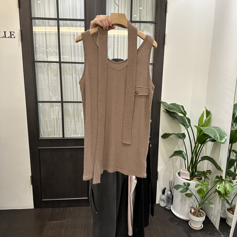 VIBELLE韓國東大門直郵女裝新款26春夏吊帶背心含腰帶亞麻布口袋VIBELLE吊帶/背心圖色3