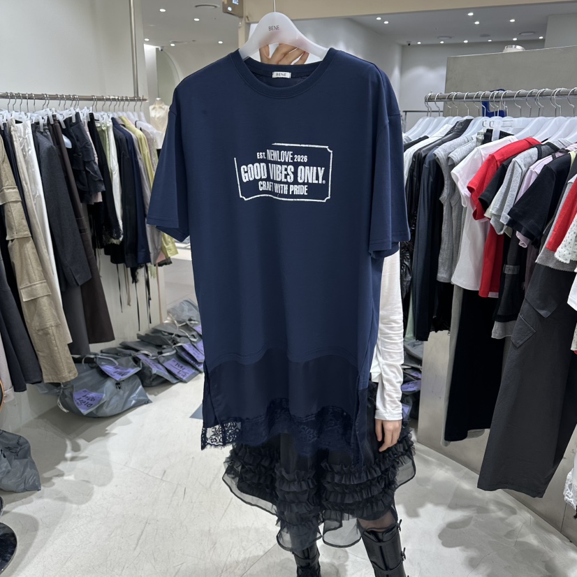 BENE東大門代購女士新款真品26春夏人氣時尚推薦職業熱賣T恤BENET恤圖色4深藍色