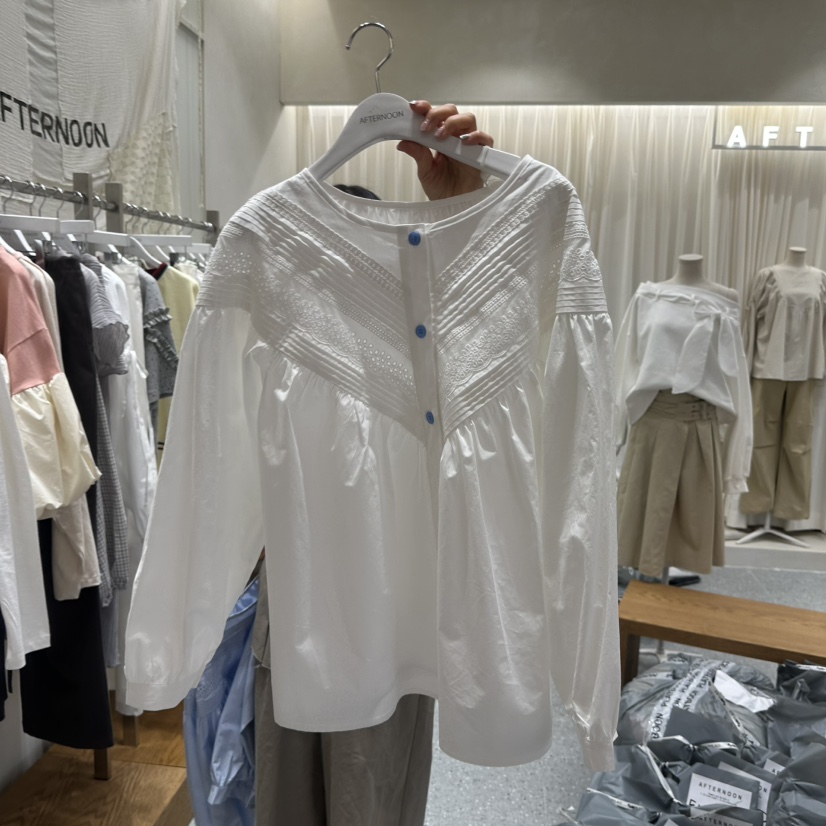 AFTERNOON韓國直郵女士新品26春夏職業推薦時尚襯衫蕾絲衫AFTERNOON襯衫/蕾絲衫圖色1