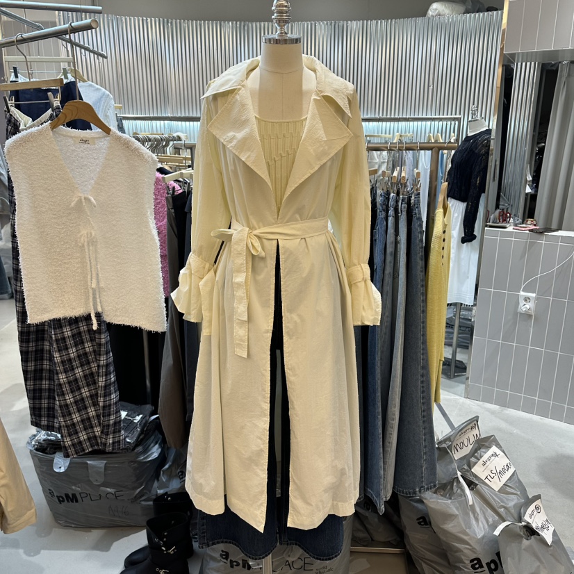 ALEGRE韓國東大門代購女士新品26春夏熱賣長款風衣含腰帶ALEGRE長款風衣圖色1