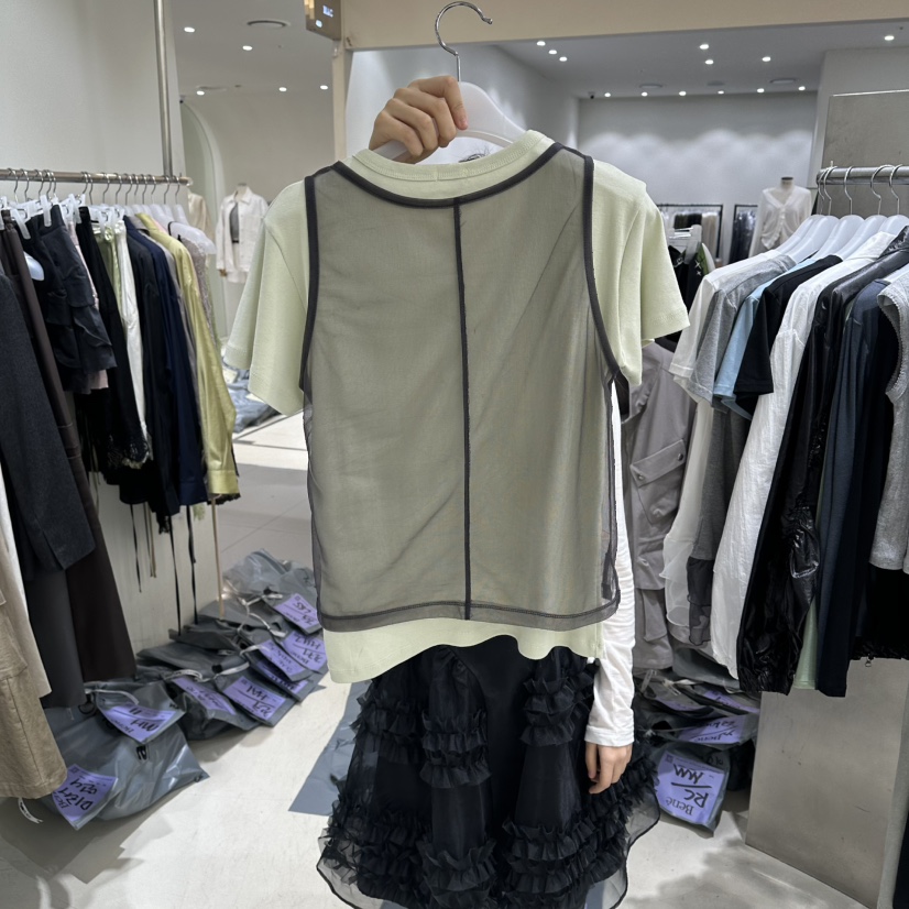 BENE韓國東大門代購女裝新品推薦時尚休閑26春夏T恤假兩件網眼BENET恤