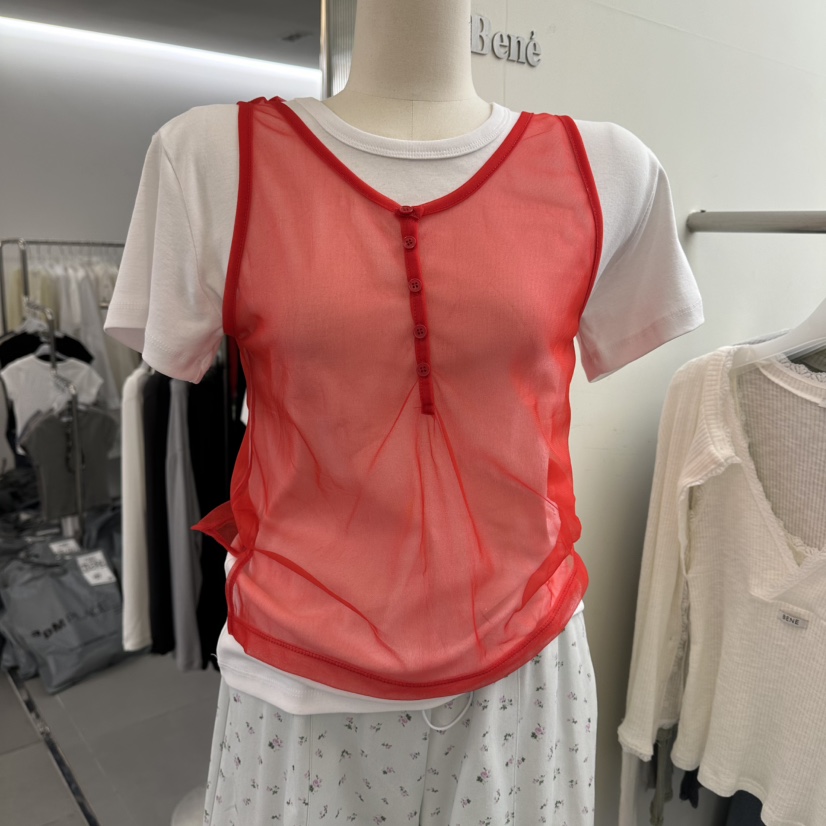 BENE韓國東大門代購女裝新品推薦時尚休閑26春夏T恤假兩件網眼BENET恤圖色6