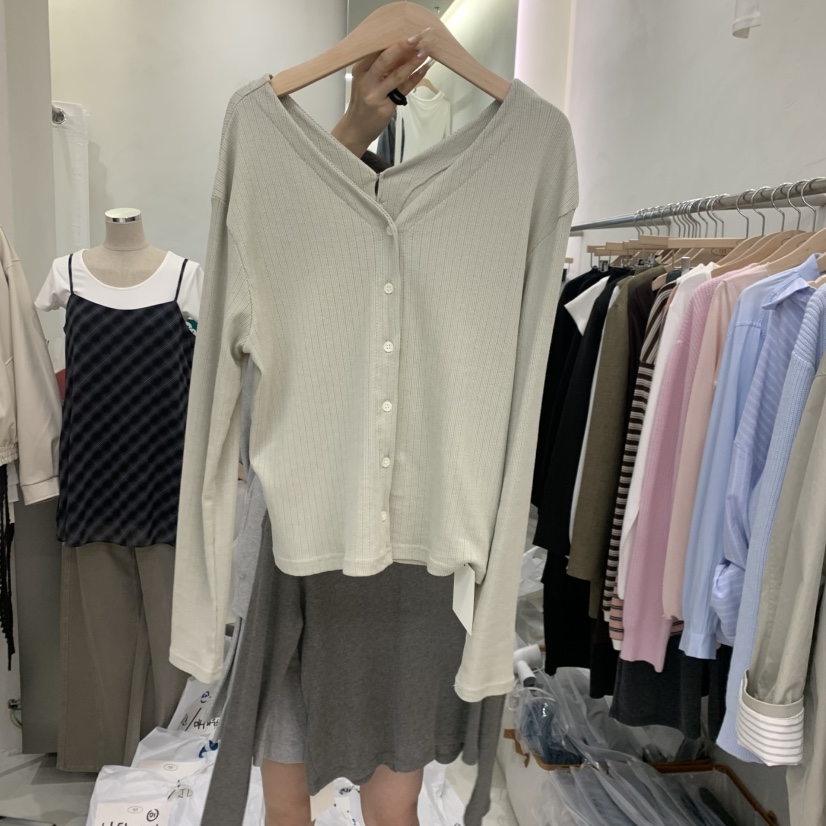 TAKE YOUE TIME韓國東大門直郵女士新品26春夏長袖T恤雙V領開衫TAKE YOUE TIME長袖T恤