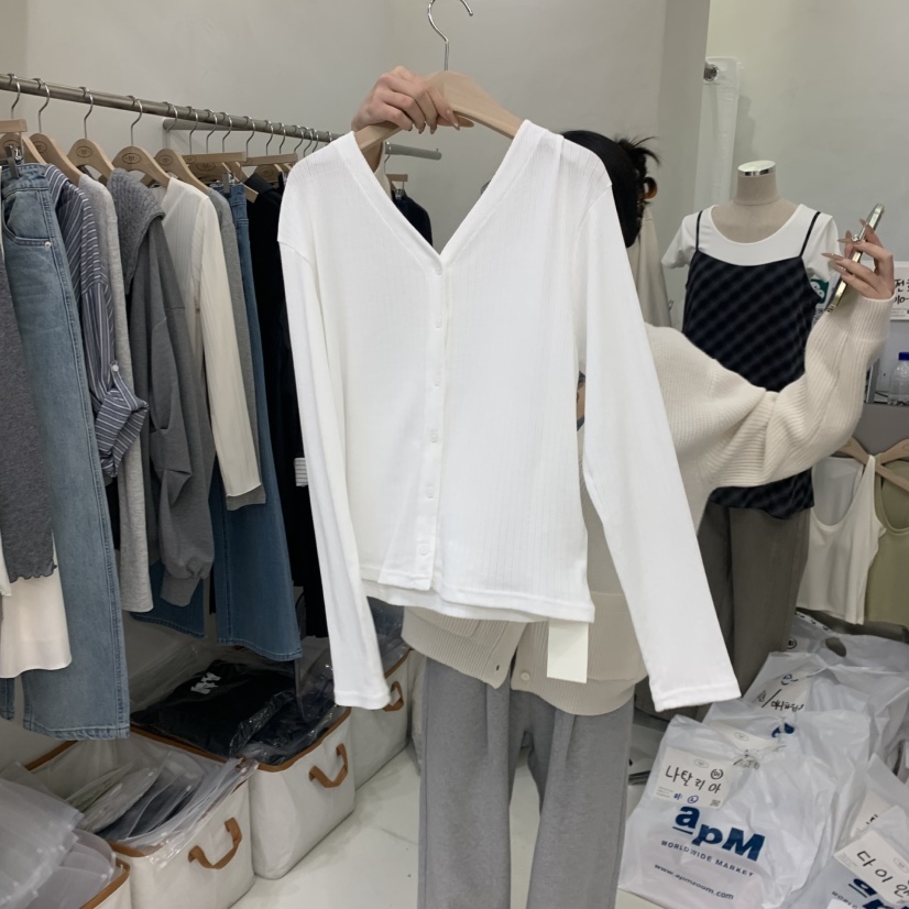 TAKE YOUE TIME韓國東大門直郵女士新品26春夏長袖T恤雙V領開衫TAKE YOUE TIME長袖T恤