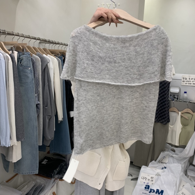 TAKE YOUE TIME韓國代購女士新款時尚休閑職業針織衫露肩TAKE YOUE TIME針織衫