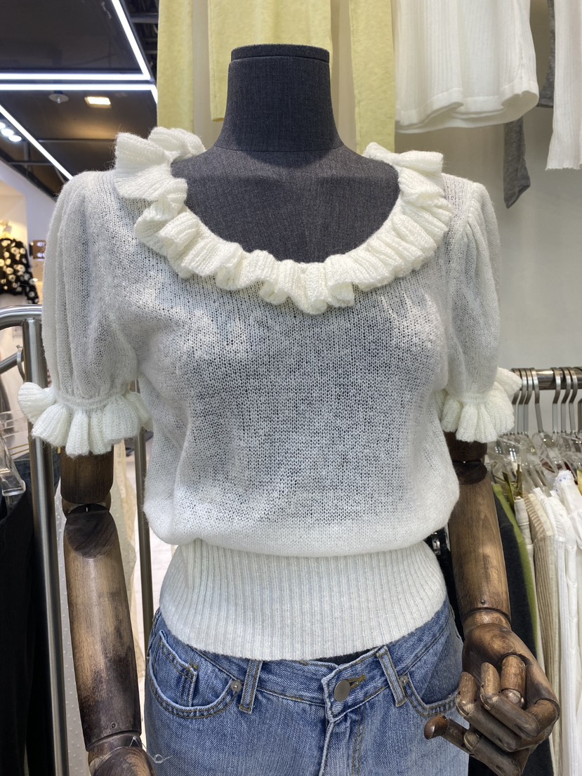 BLACK BIJOU韓國代購女士新品26春夏職業時尚針織衫荷葉邊BLACK BIJOU針織衫