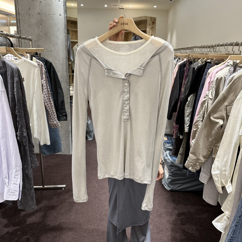 PITA/THEVERLIN韓國直郵女裝新款熱賣長袖T恤不含內搭單排扣船領PITA/THEVERLIN長袖T恤圖色2