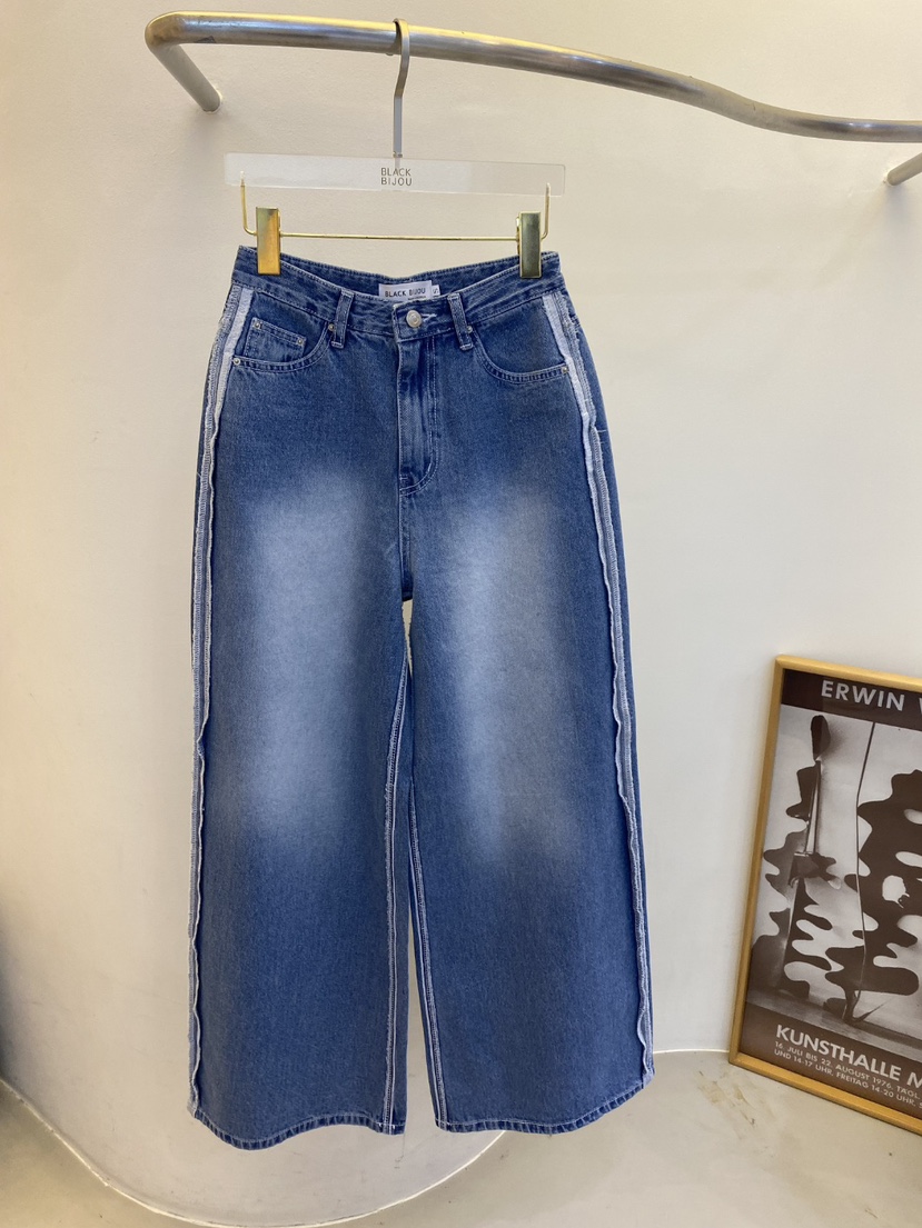 BLACK BIJOU韓國東大門代購女士新品職業熱賣牛仔褲闊腿褲BLACK BIJOU牛仔褲圖色1