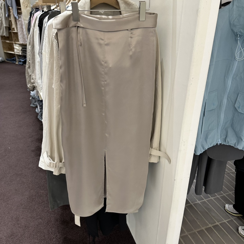 PITA/THEVERLIN韓國代購女裝新品熱賣時尚職業長裙褶皺緞面PITA/THEVERLIN長裙