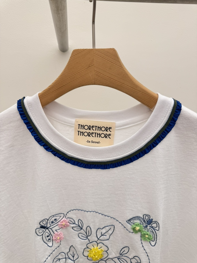 THORE韓國東大門直郵女士新款26春夏職業休閑熱賣T恤刺繡THORET恤