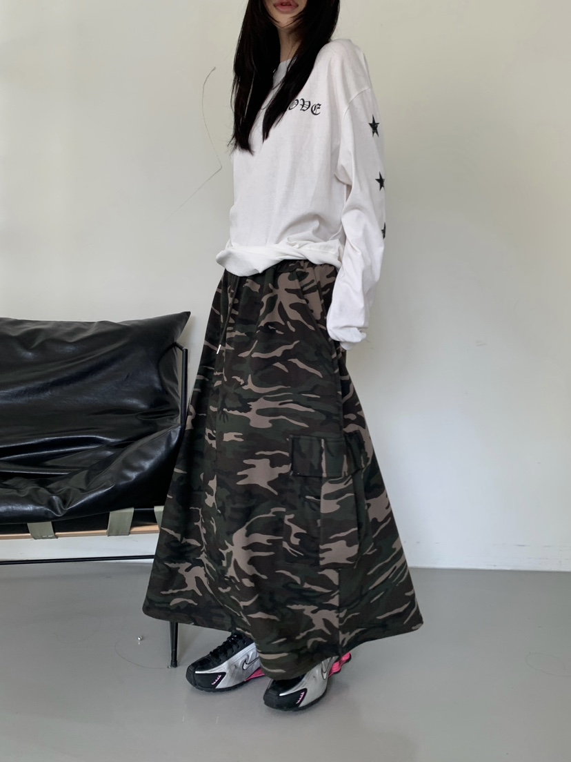 OKIE韓國東大門直郵女裝新款26春夏人氣熱賣職業長裙迷彩OKIE長裙