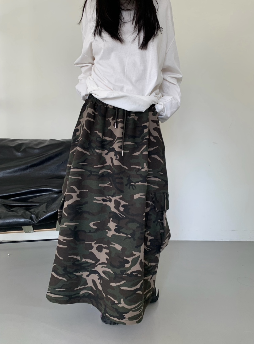 OKIE韓國東大門直郵女裝新款26春夏人氣熱賣職業長裙迷彩OKIE長裙